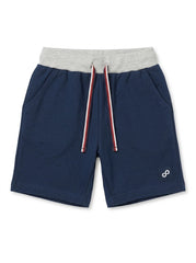 PRENATAL Boys' Navy Blue Sweat Shorts with Contrast Waistband & Striped Drawstrings| SM GARMENTS