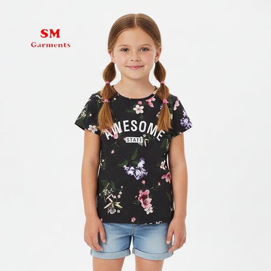 BLACK FLORAL AWESOME STATE JERSEY TOP