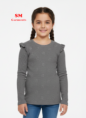 Girls Charcoal Grey Full Sleeved T Shirt