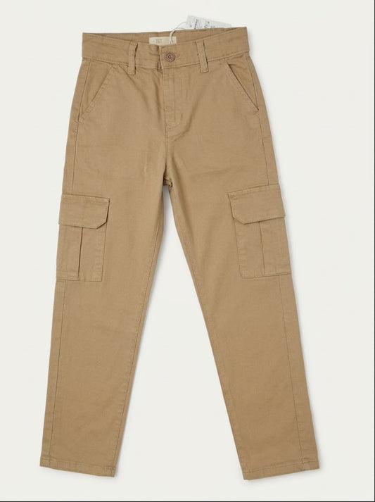 Boy Khaki Tan Stretch Twill Utility Cargo Pants| SM GARMENTS
