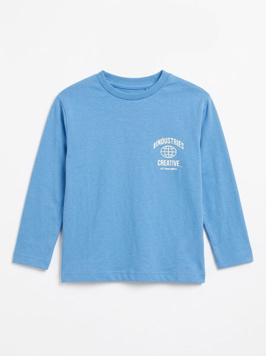 Boys' Long-Sleeve Casual Cotton Graphic T-Shirt – Blue