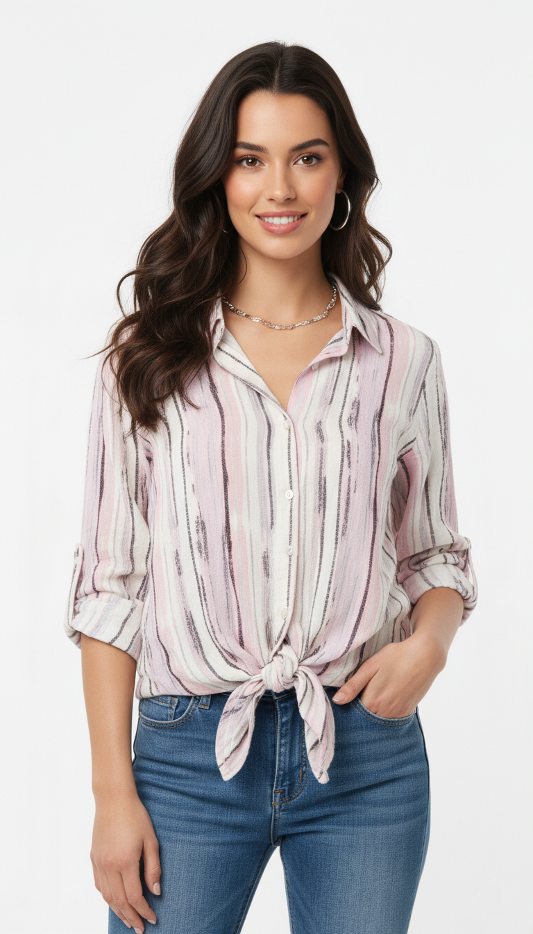 ESMARA Women Striped Casual Shirt With Tie Up Detail