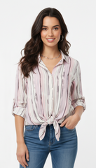 ESMARA Women Striped Casual Shirt With Tie Up Detail