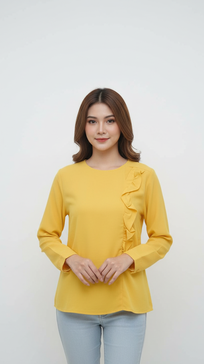 WOMEN BRIGHT YELLOW TOP WITH SIDE FRILL