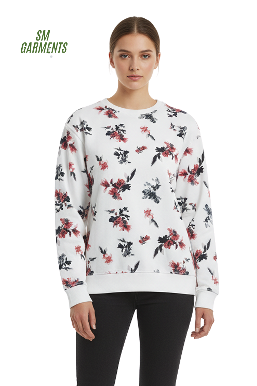 MNS WOMENS Elegant Floral Print Crewneck Sweatshirt