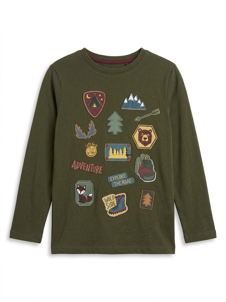 LITTLE KIDS Kids' Olive Green Adventure Patch Long-Sleeve T-Shirt| SM GARMENTS