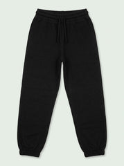 Boys Solid Black Casual Jogger Pants with Drawstring Waist