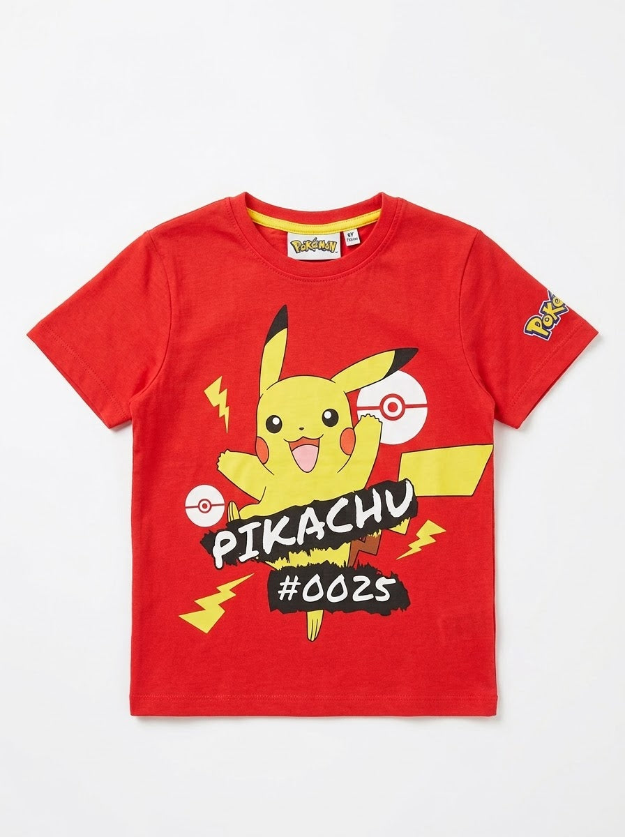 Boys Bright Red Pikachu Character Graphic Short Sleeve Cotton T-Shirt| SM GARMENTS