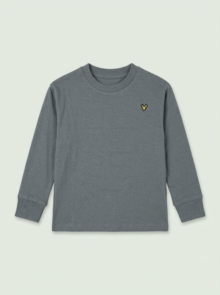 Boys' Casual Cotton-Blend Long-Sleeve T-Shirt with Chest Embroidery – Dark Gray