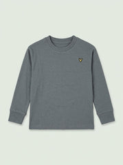 Boys' Casual Cotton-Blend Long-Sleeve T-Shirt with Chest Embroidery – Dark Gray