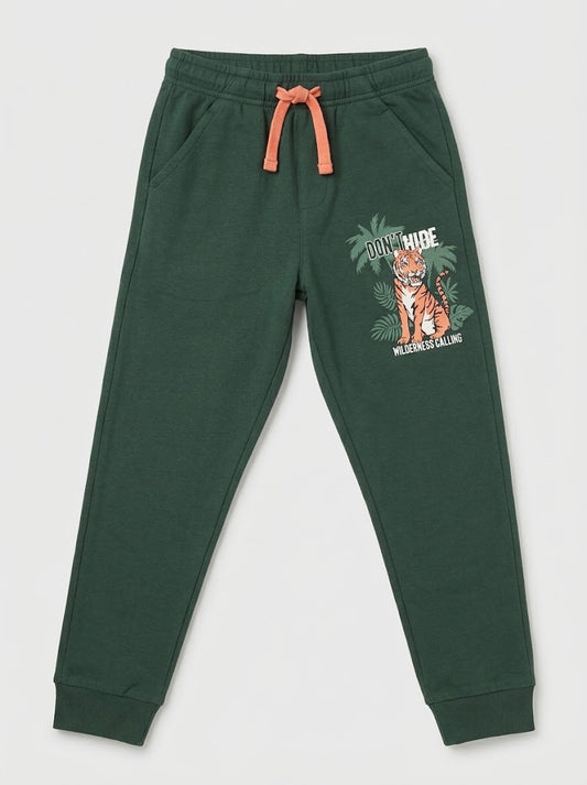 Boys' Casual Cotton Graphic Jogger Pants – Dark Green