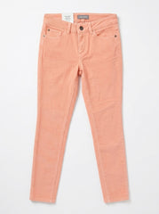 DL Girls' Soft Peach Coral High-Waist Stretch Corduroy Slim Fit Pants| SM GARMENTS