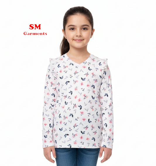 DU PAREIL GIRLS FLORAL FULL SLEEVED T-SHIRT