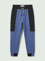 Boys BRANDED ' Blue and Black Colorblock Joggers with Drawstring