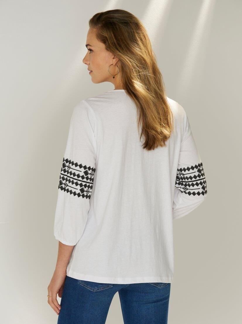 VENCA 3/4 SLEEVE T-SHIRT WITH EMBOSSED PRINT