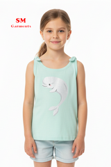 LIGHT TURQUOISE DOLPHIN PRINTED TANK TOP