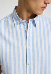 Selected Hommes Linen Men Shirt - Iceberg Green Stripesstripess