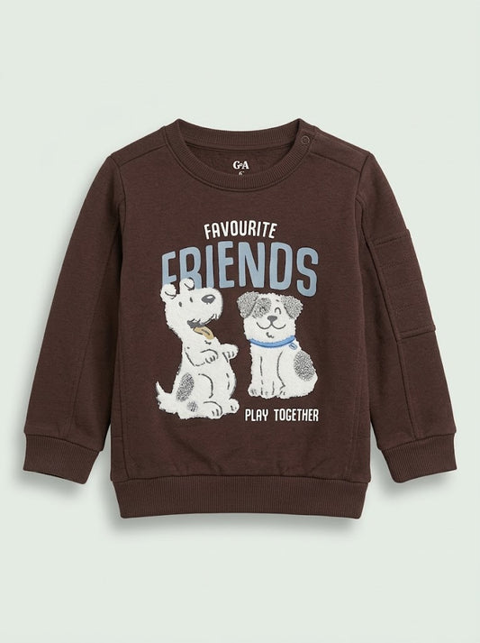Boys' Casual Cotton-Blend Fleece Graphic Sweatshirt – Dark Brown