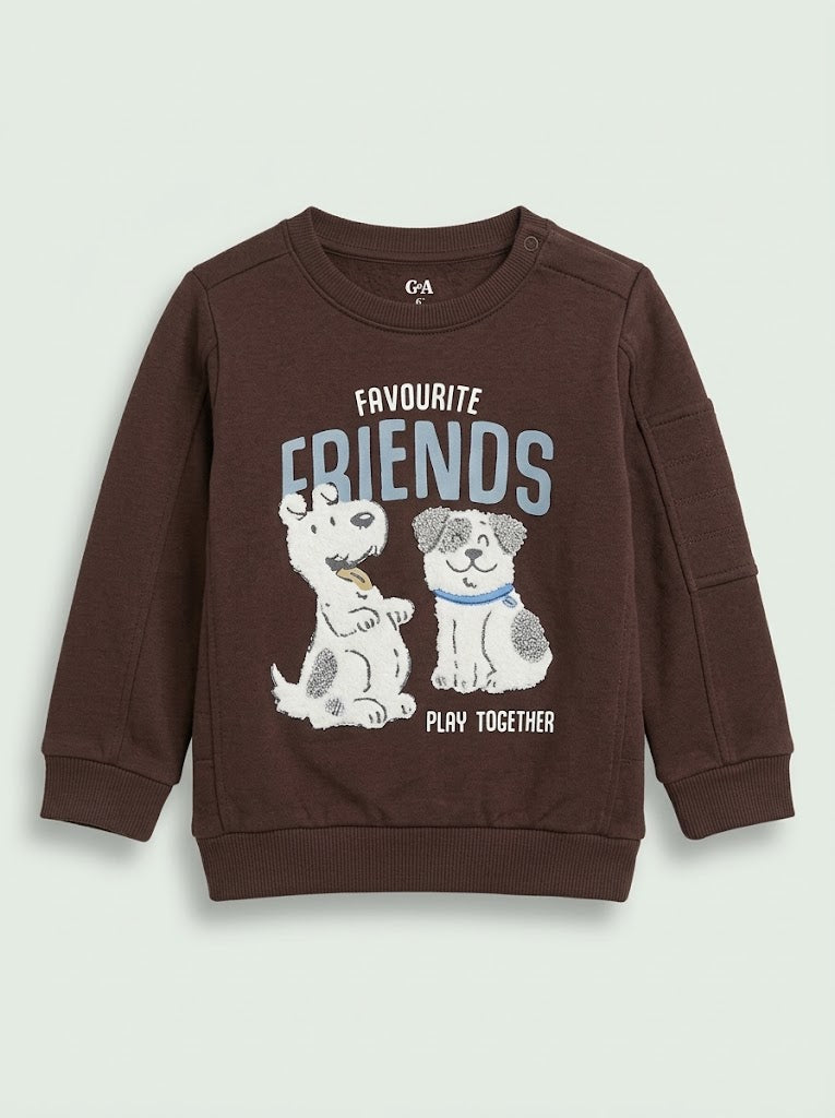 Boys' Casual Cotton-Blend Fleece Graphic Sweatshirt – Dark Brown