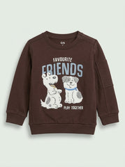 Boys' Casual Cotton-Blend Fleece Graphic Sweatshirt – Dark Brown