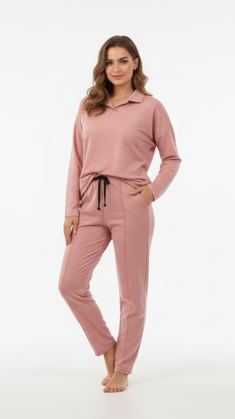 OYSHO WOMEN FLORAL EMBROIDED COLLAR T SHIRT AND TROUSER SET