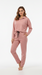 OYSHO WOMEN FLORAL EMBROIDED COLLAR T SHIRT AND TROUSER SET