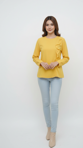 WOMEN BRIGHT YELLOW TOP WITH SIDE FRILL
