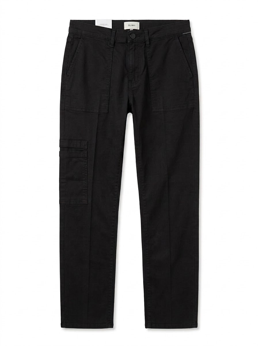 DL BOYS Jet Black Stretch Twill Utility Cargo Trousers