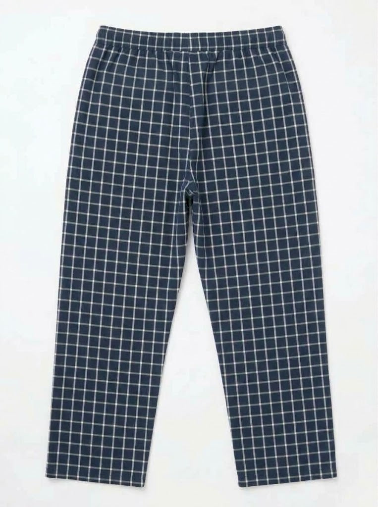 UNIT Men's Navy Blue Checkered Casual Trousers with Drawstring Waist