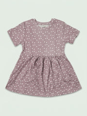 Girls Dusty Purple Polka Dot Casual Dress with Short Sleeves