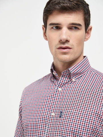 NXT Red Gingham Easy Iron Button Down Oxford Shirt