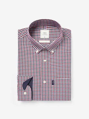 NXT Red Gingham Easy Iron Button Down Oxford Shirt