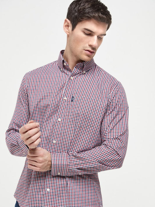 NXT Red Gingham Easy Iron Button Down Oxford Shirt