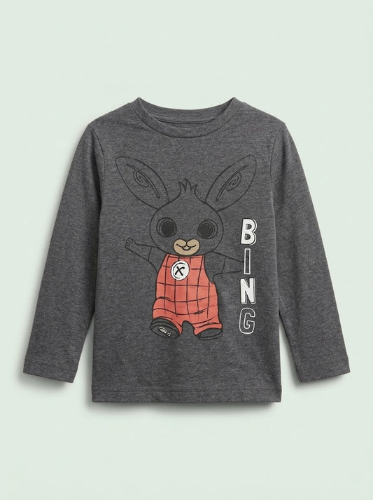 Boys' Casual Cotton Character Graphic Long-Sleeve T-Shirt – Charcoal Gray