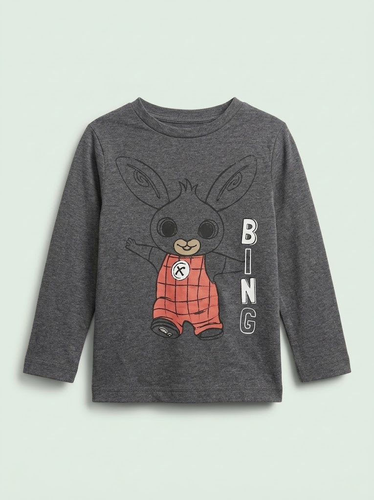 Boys' Casual Cotton Character Graphic Long-Sleeve T-Shirt – Charcoal Gray