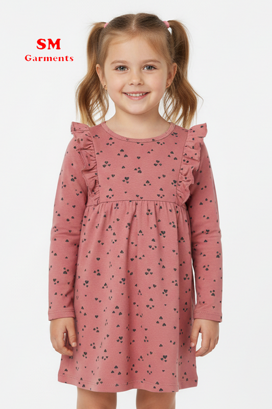 PINK HEARTS PATTERNED RUFFLE DRESS