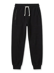 Boys Branded Solid Black Drawstring Fleece Jogger Pants with Zipper Pocket| SM GARMENTS