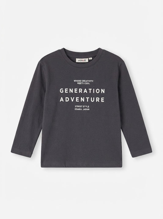 IMPORTED Boys' Long-Sleeve "Generation Adventure" Graphic T-Shirt – Charcoal Gray Streetwear Top