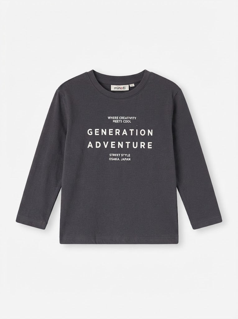 IMPORTED Boys' Long-Sleeve "Generation Adventure" Graphic T-Shirt – Charcoal Gray Streetwear Top