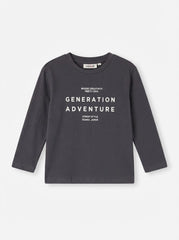 IMPORTED Boys' Long-Sleeve "Generation Adventure" Graphic T-Shirt – Charcoal Gray Streetwear Top