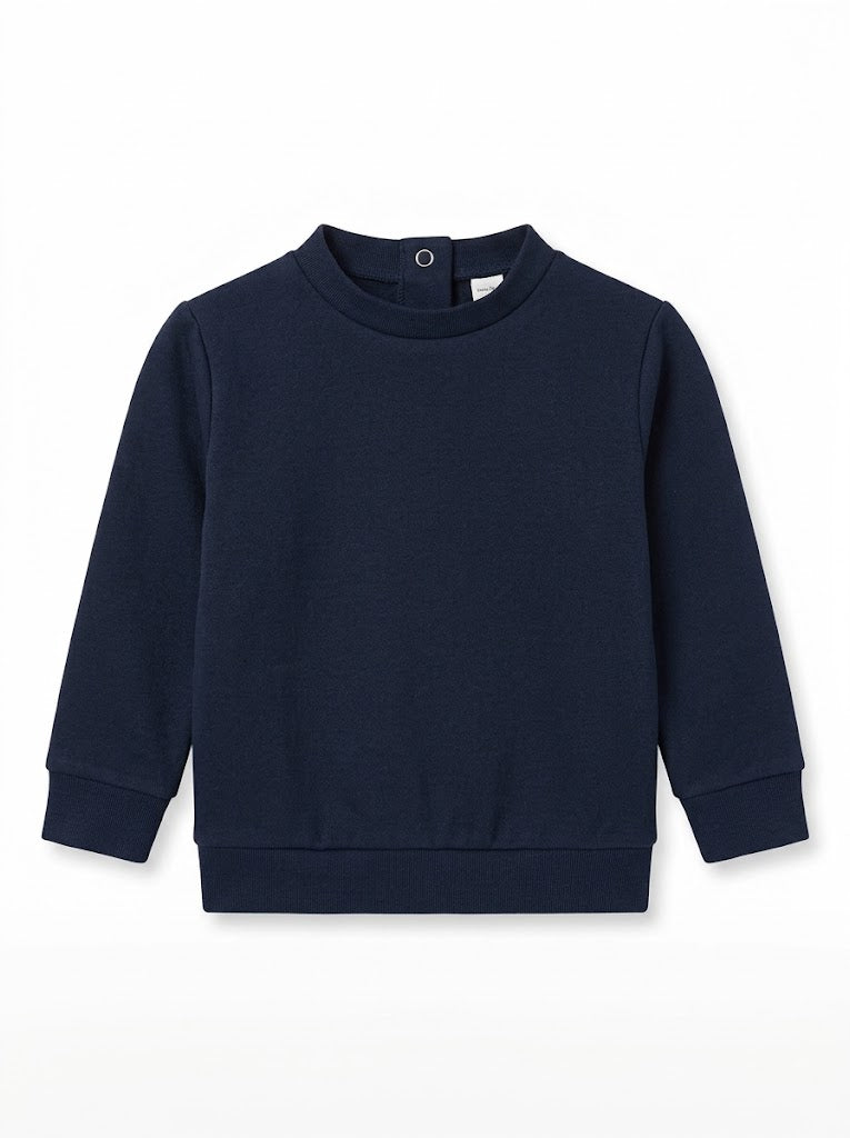 Boys Classic Dark Navy Solid Crewneck Fleece Sweatshirt with Back Snap Opening| SM GARMENTS