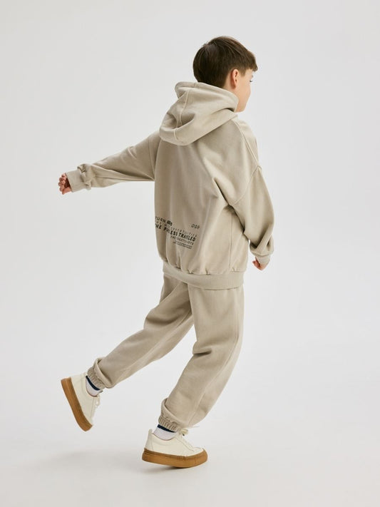 LEFTIES BOYS BIEGE PRINTED SWEATSHIRT AND SWEATPANTS COTTON SET