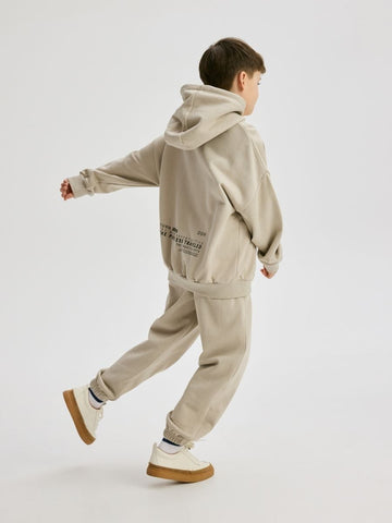 LEFTIES BOYS BIEGE PRINTED SWEATSHIRT AND SWEATPANTS COTTON SET