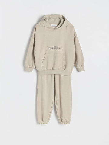 LEFTIES BOYS BIEGE PRINTED SWEATSHIRT AND SWEATPANTS COTTON SET