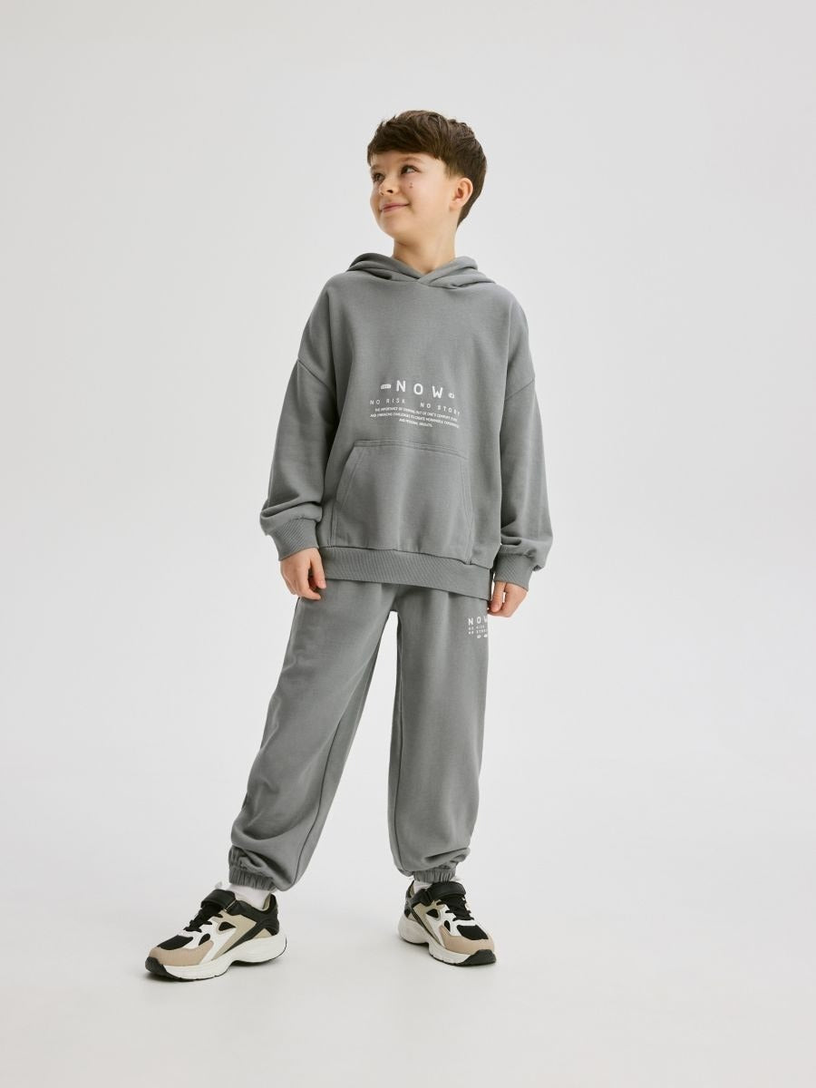 LEFTIES BOYS DARK GREY PRINTED SWEATSHIRT AND SWEATPANTS COTTON SET