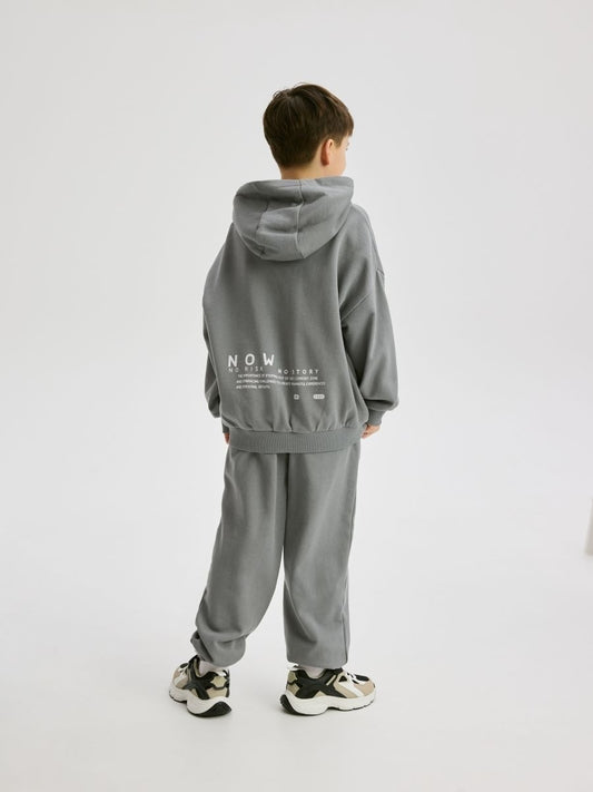 LEFTIES BOYS DARK GREY PRINTED SWEATSHIRT AND SWEATPANTS COTTON SET