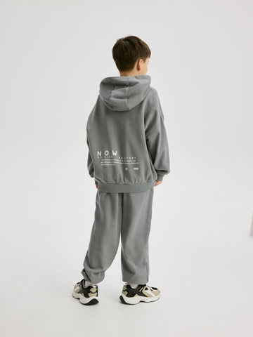 LEFTIES BOYS DARK GREY PRINTED SWEATSHIRT AND SWEATPANTS COTTON SET