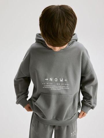 LEFTIES BOYS DARK GREY PRINTED SWEATSHIRT AND SWEATPANTS COTTON SET