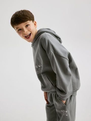 LEFTIES BOYS DARK GREY PRINTED SWEATSHIRT AND SWEATPANTS COTTON SET