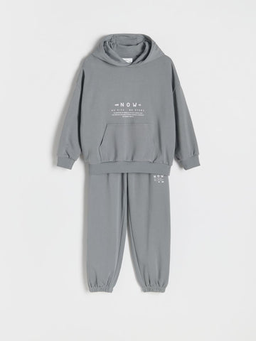 LEFTIES BOYS DARK GREY PRINTED SWEATSHIRT AND SWEATPANTS COTTON SET